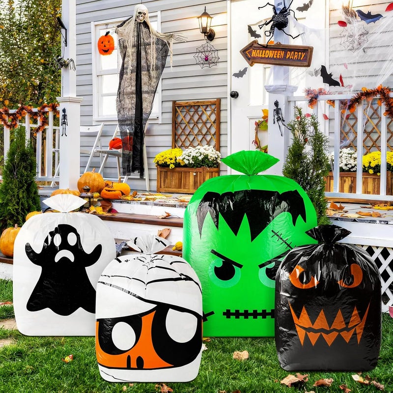 Beterzack 6 Pcs Halloween Pumpkin Leaf Bags - Halloween Pumpkin Trash Bags with Twist Tie, Fall Yard Trash Bags Yard Waste Bags Halloween Goodie Bags for Halloween Yard Lawn Garden Outdoor Decorations - Image 5